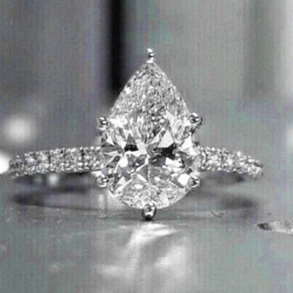 🔥Anillos Pear Water Drop Crystal Clear CZ Silver Fashion Ring for Women, L105 - Picture 2 of 5